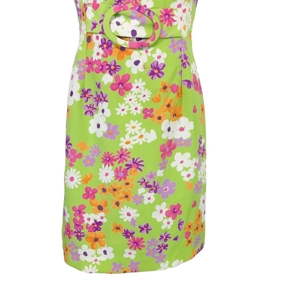 Vintage Barani Y2k Sleeveless Mini Dress Green Floral Print Size 4 - Picture 6 of 8